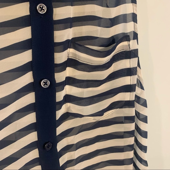 Sunday Best Sheer Navy and White Stripe Tank Button Up - Picture 3 of 4